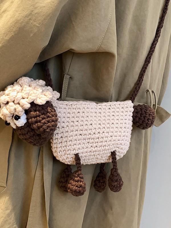 Wool Knit Cute Animal Crossbody Bag With Phone Pocket For Everyday Fashion
