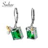 SODROV Креативные серьги с изумрудом, цирконом и пчелой