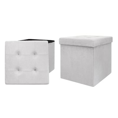 [R2388] — Светло-серый пуф для хранения в стиле «Бохо». (замша) - 38x38x38см