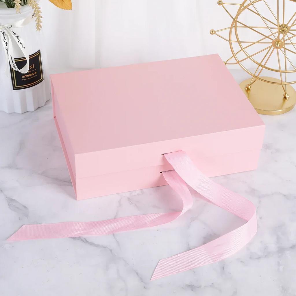 1/2pcs Pink Gift Box, Foldable Gift Box, Pink Box with Ribbon and Lid, Perfect for Engagement, Birthday, and Party Gifts