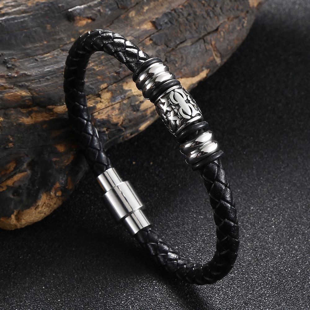 Punk Black Leather Braided Bracelet for Men Casual Sports Jewelry Accessories