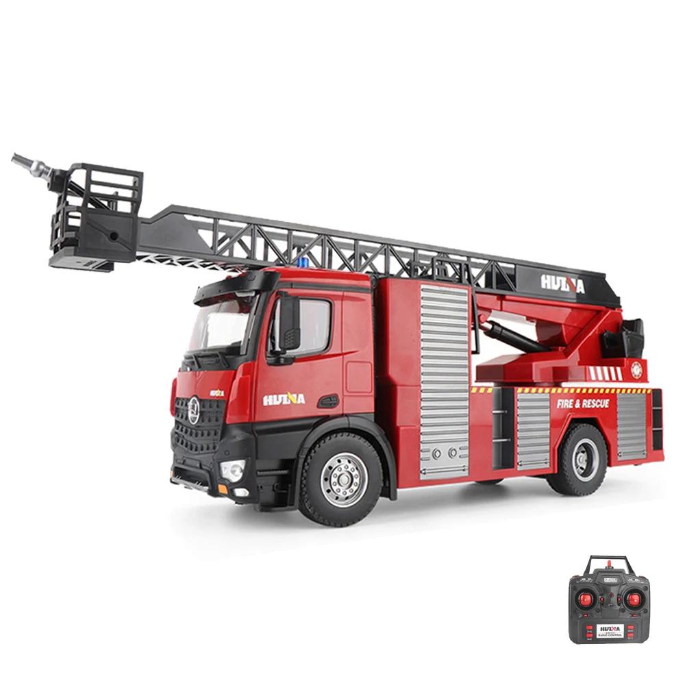 HUINA 1/18 Пожарная машина на радиоуправлении Детские игрушки Большая 9-канальная RC Пожарная машина-поливалка с лестницей Мальчики Строительная техника