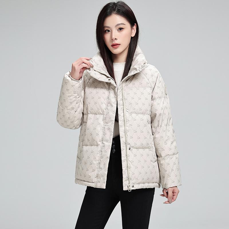 Женское короткое пальто с хлопковой подкладкой, зима 2025 г., новая версия, тонкое и утолщенное, с принтом, воротником-стойкой, универсальное, хлопок + хлопок, женское пальто