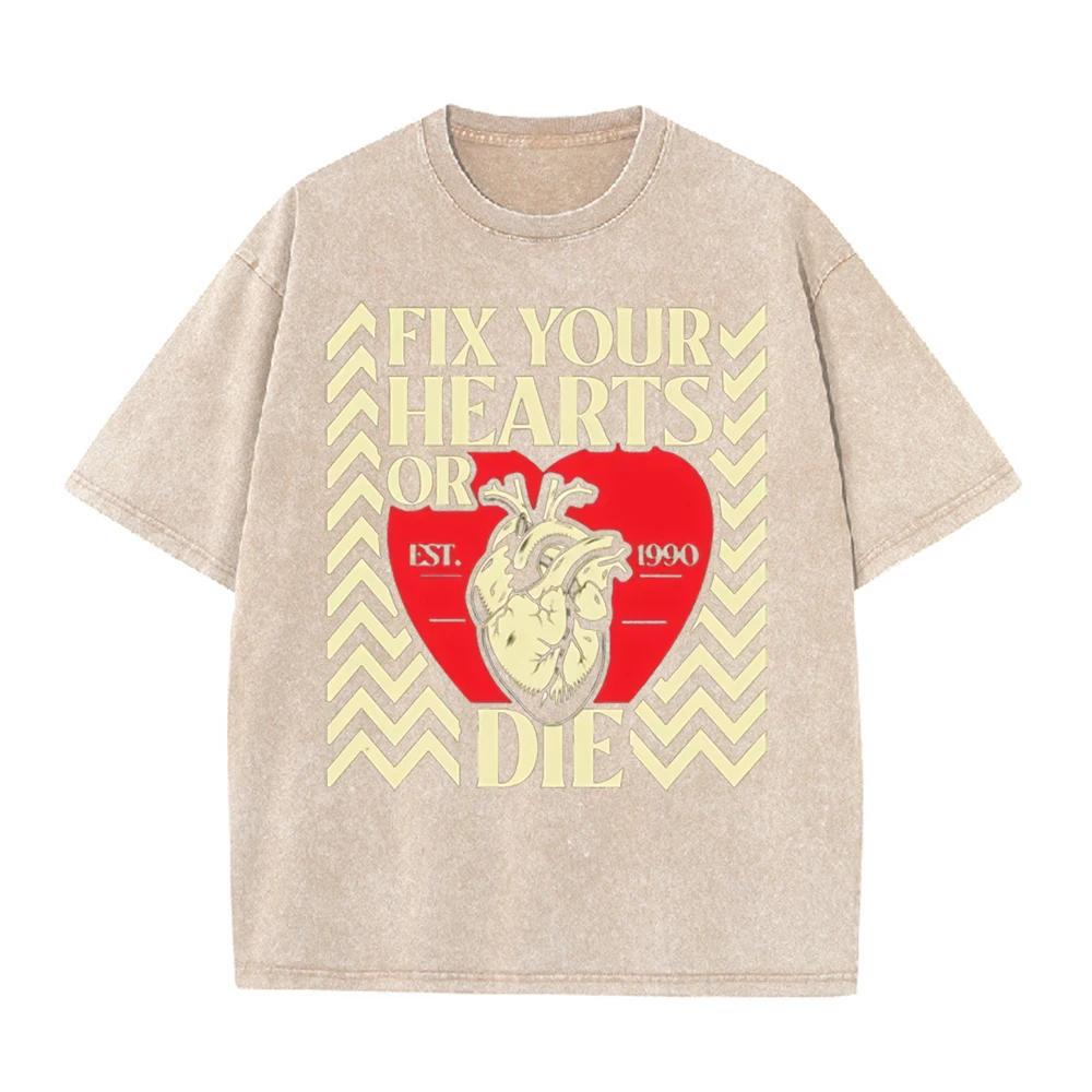 2026 Unisex Fix Your Hearts or Die Twin Peaks Print T Shirt Retro Soft Cotton Round Neck Breathable Short Sleeve Casual Streetwe