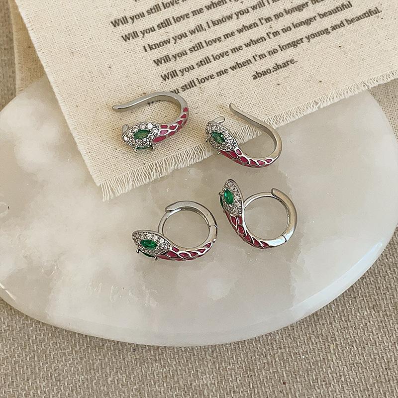 Niche Design Sense Zircon Oil Drop Snake Ear Buckle Earbone Clip Women's Personality Fashion Universal Stud Ears