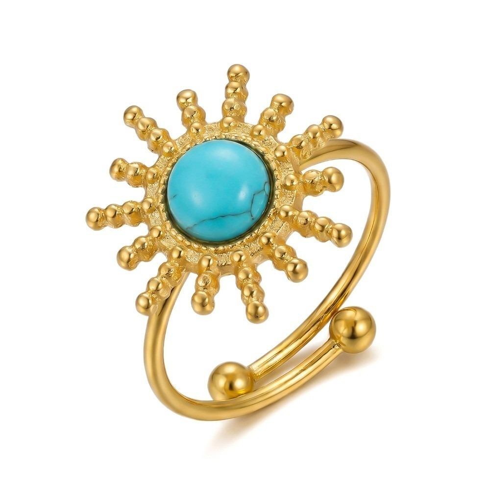 Turquoise Green Stone Turquoise Stone Ring Stainless Steel Boho Ring Finger Accessories
