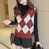 Женский вязаный жилет с ромбовидным узором, свободный, с V-образным вырезом, без рукавов, пуловер, майка, повседневный школьный свитер-топ