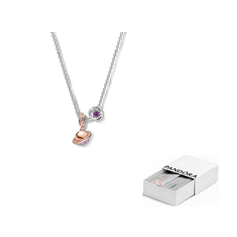 Pandora Synthetic Cubic Zirconia 925 Sterling Silver Glass Necklaces Women's Silver ZT2820-1