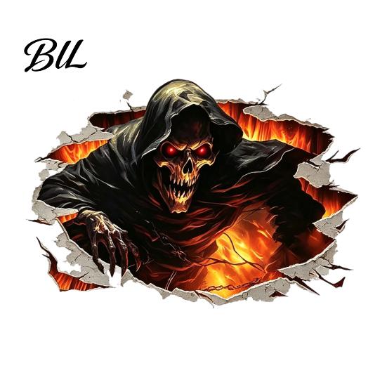 Halloween Party Wall Backgrounds 3D Decal, Breakout Illusion Sticker with Skull Ghost, Spooky Horror Stickers for Room Decor Party, Peel And