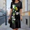 Женское повседневное платье Летние платья с принтом цветов сбоку для женщин Платье с коротким рукавом и круглым вырезом Плюс Размер