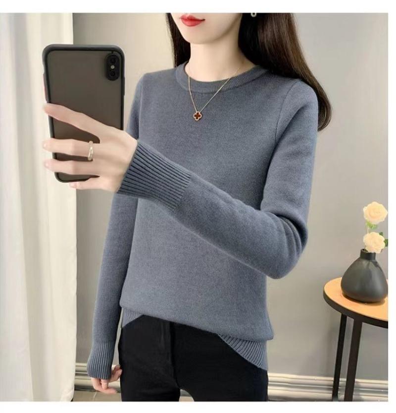 Пуловер, осенние и зимние свитера, женские свитера 2023, однотонный трикотаж с круглым вырезом и подкладкой, теплый свитер с длинными рукавами, пуловер, женский топ