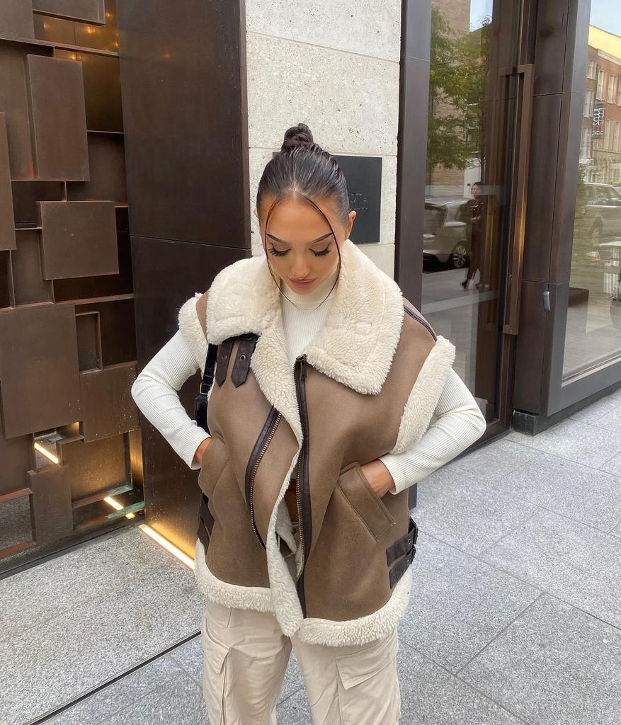 Женский жилет из меха верблюжьей шерсти в европейском стиле, осень 2023 г.