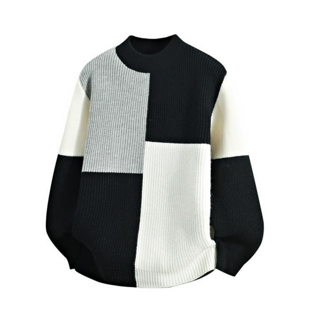 Men's Casual Loose, Color-blocking And Color-blocking Sweater, Knitted Long-sleeved Round-neck Sweater Top