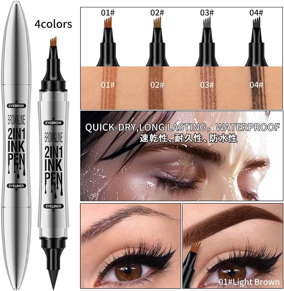 UNYOKE Eyeliner Eyebrow Natural Makeup Coffee Color Двусторонний карандаш с 4 зубцами, 2-в-1, водостойкий, устойчивый к поту, устойчивый к размазыванию,