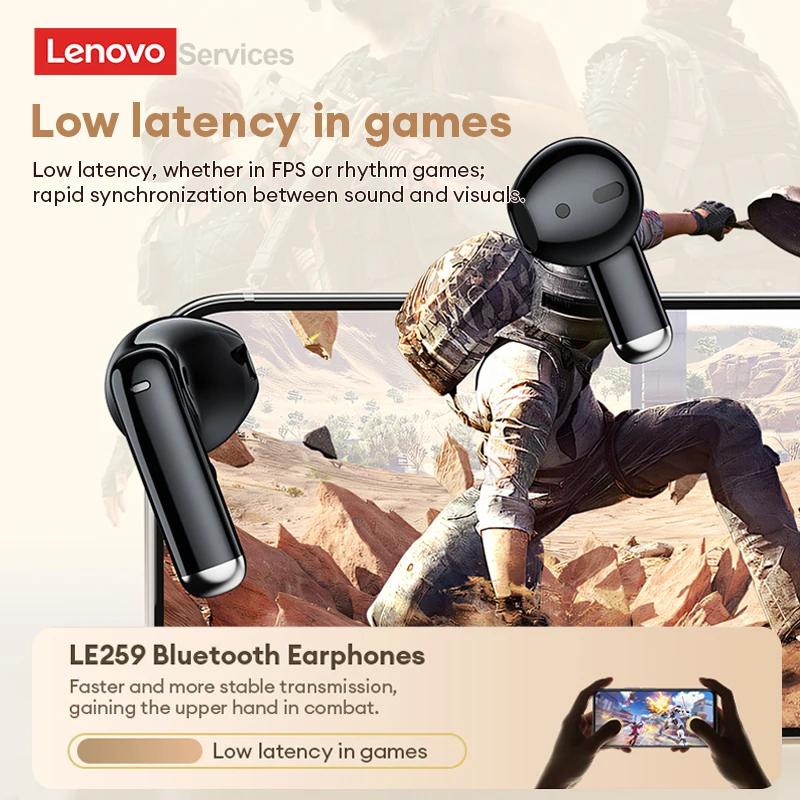 Оригинальные Bluetooth 6.0 наушники Lenovo LE259 Беспроводные наушники HIFI Игровые с шумоподавлением Наушники для тренировок Воспроизведение музыки Стерео Спортивные наушники