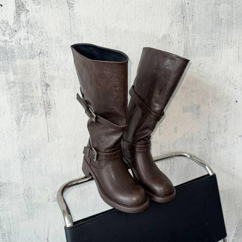 Осенне-зимние женские ботинки Мартин с широким голенищем, однотонные, на среднем каблуке, больших размеров, универсальные, на резиновой платформе