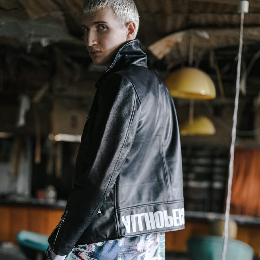 ALTER VENOMV Manoson КУРТКА Куртка Двойная Косуха из Натуральной Ягнячьей Кожи Панк и Размер S Мужская Кожаная Куртка Райдера, Рок, Уличная Одежда, V-Kei Стиль, (черный)