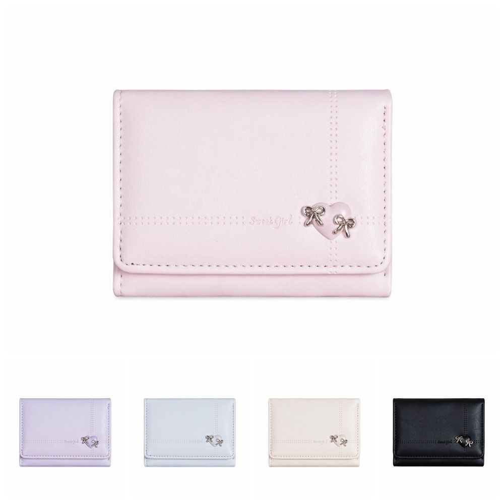 Foldable Tri-fold Short Wallet Large Capacity Card Holder Sweet Love Bow Wallet Gift