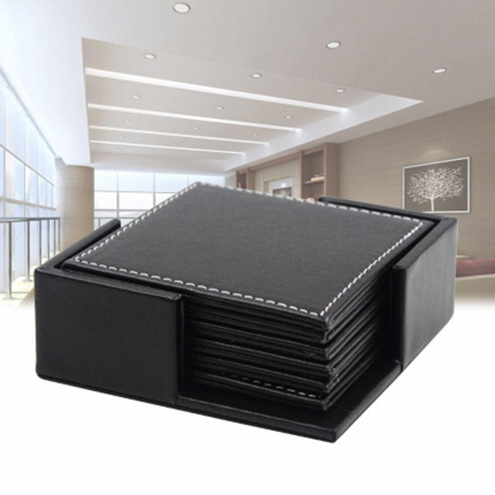 6Pcs Holiday Gift Heat-resistant Leather Coaster Business Luxury Tea/Coffee Cup Pad Non-slip with Base Insulation Mat Party