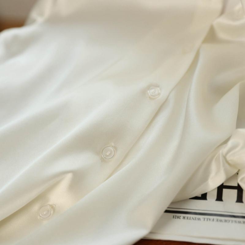 Модная повседневная офисная женская атласная рубашка, свободные топы с длинным рукавом, однотонные женские блузки больших размеров, элегантные винтажные простые женские рубашки на пуговицах 25678