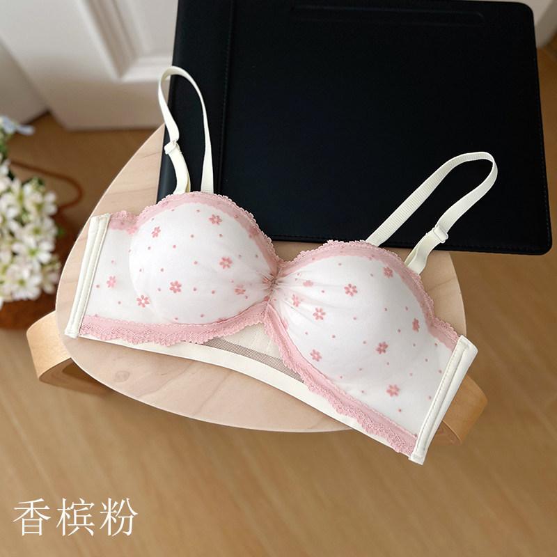 Small chest lace half cup gathering underwear women's small breasts show big upper support anti-sagging no steel ring sweet girl bra cover
