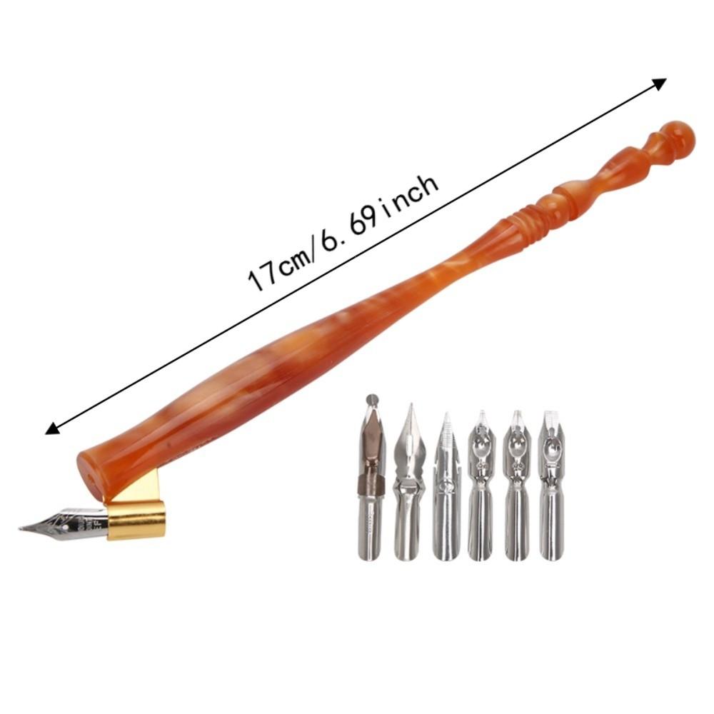 7pcs Flat Nibs Calligraphy Dip Pen Resin Handle Oblique Pen Holder Antique Dip Pen Set For Artists