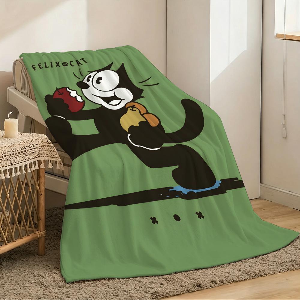 F-felixs the Cat Throw Lightweight 240g Flannel Blanket Soft Skin-friendly for Summer Cooling