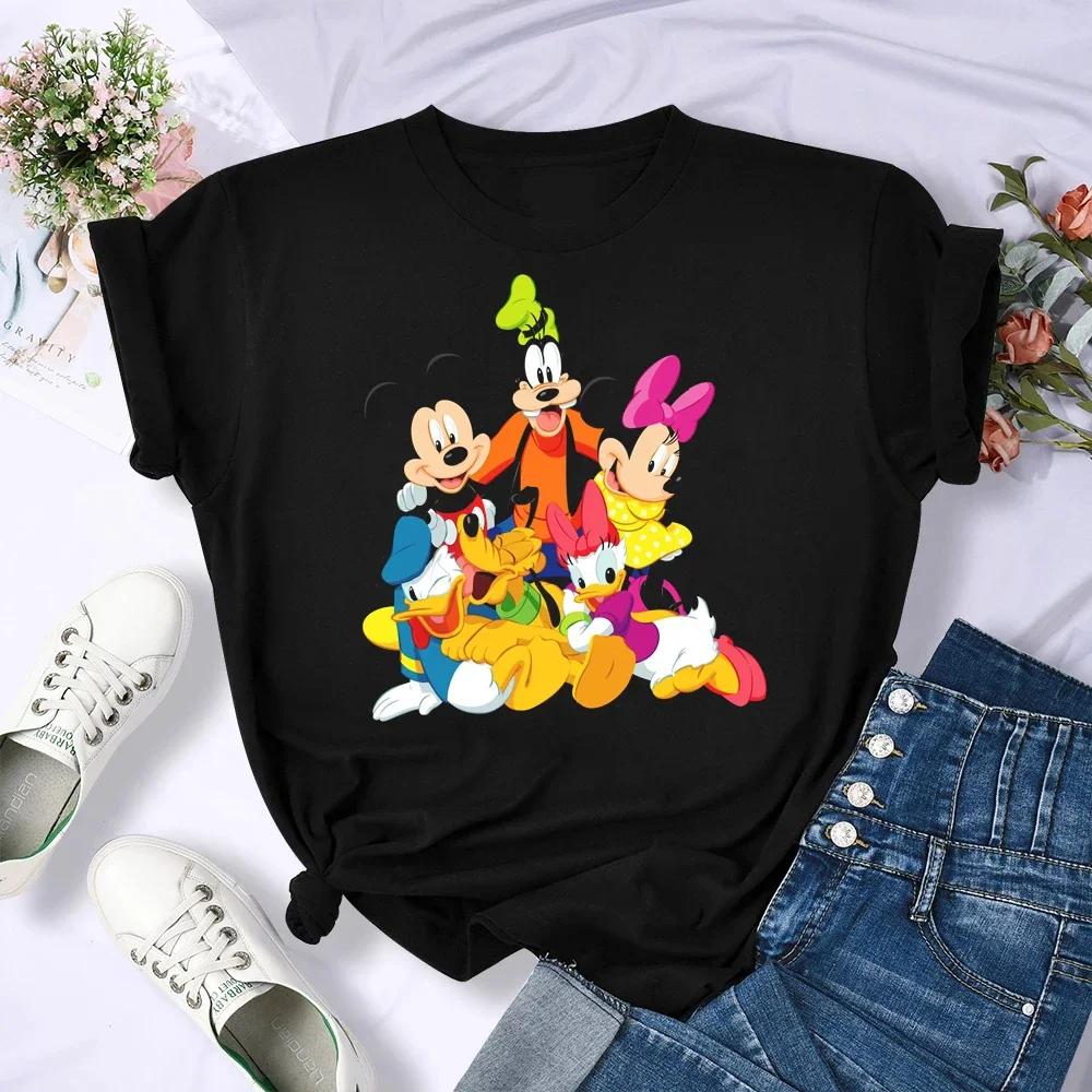Miniso Футболка с принтом Disney Family Vacation Кавайный Микки Минни Дональд Дак Модная одежда Повседневная женская футболка Camiseta Mujer