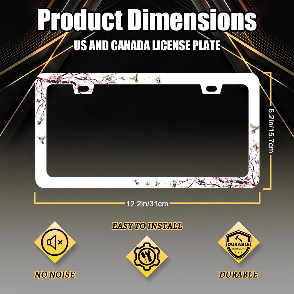 Рамка для номерного знака с колибри, цвет вишневого цвета, с цветами, держатель для номерного знака, цветная рамка для номерного знака для украшения автомобиля, птица из нержавеющей стали, для автомобиля