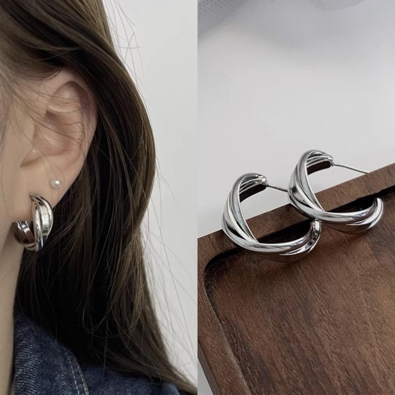 1Pair Minimal Design Metal Exaggerated Geometric Ear Stud Earrings For Women Girls Fashion Temperament Jewelry Party Accessorie