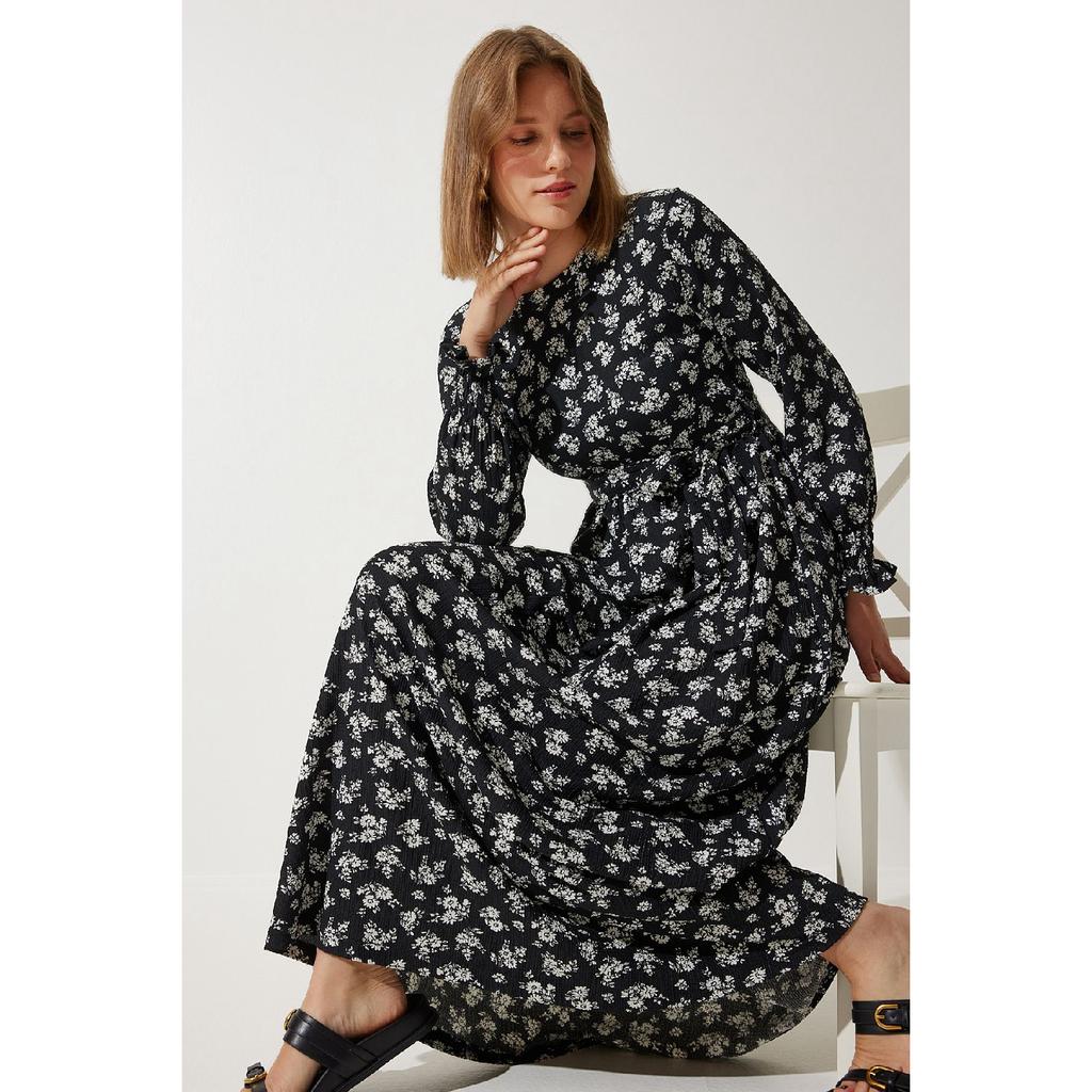 Women's Sky Blue Floral Summer Long Knitted Dress Dd01322