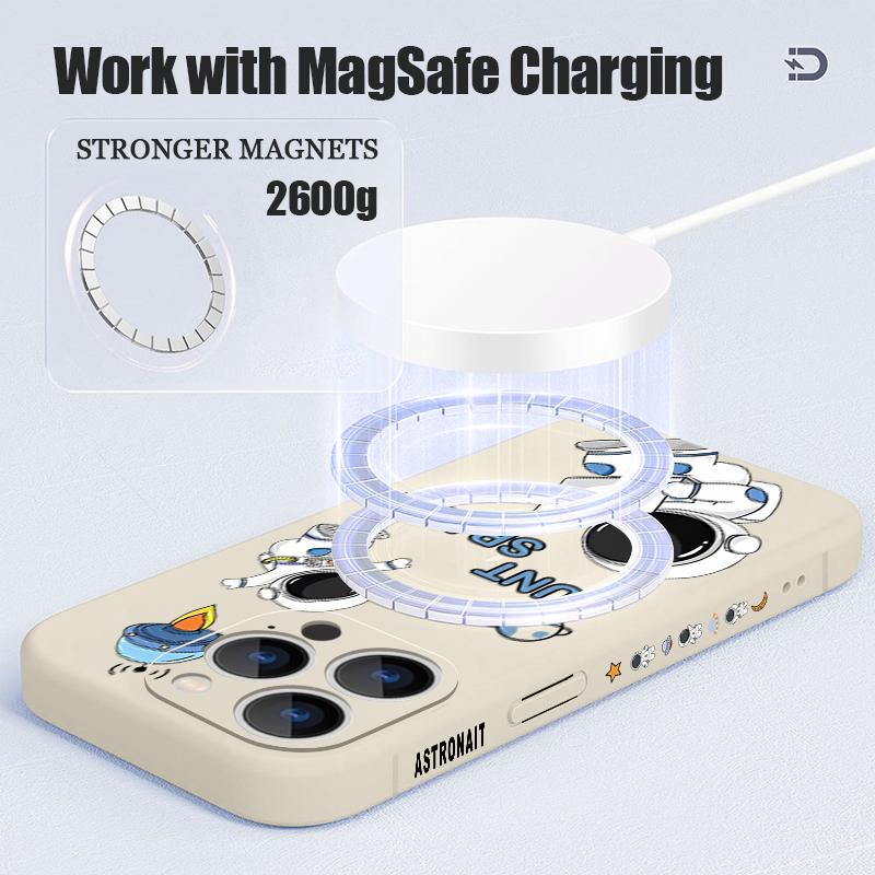Чехол Мультяшный Астронавт Планета Для iPhone 16 Pro Max Магнитный Для Magsafe Мягкий Чехол Для iPhone 17 15 14 13 Pro Max 17E 16E