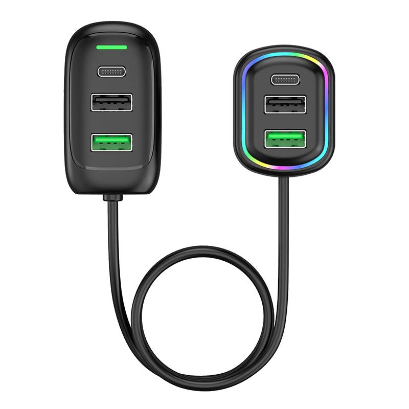 6-портовый USB Type-C передний и задний удлинитель автомобильное зарядное устройство с RGB подсветкой PD быстрая зарядка адаптер питания для iPhone планшет ноутбук