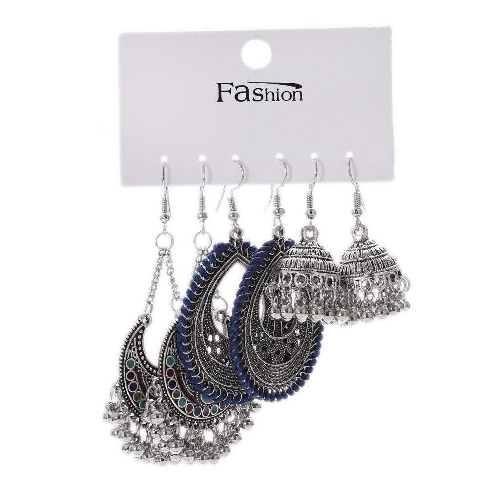 Antique Sliver-Plated Hollow Alloy Geometric Dangle Indian Earrings For Women Gypsy Zircon Boho Ethnic Leaf Bell Tassel Earring