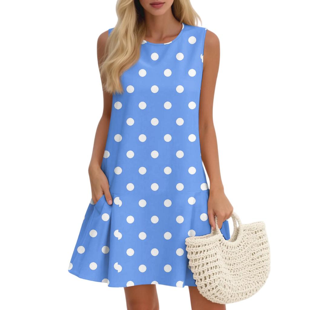 Женский повседневный модный дышащий жилет с круглым вырезом, цветочное праздничное платье с карманами