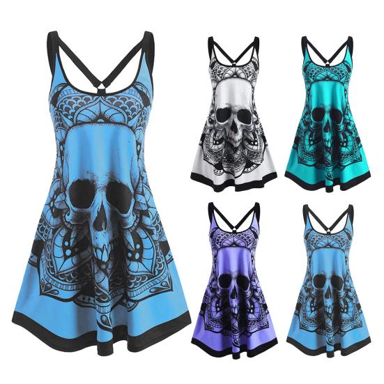 Женское летнее платье больших размеров с принтом готического черепа, платье-майка без рукавов, повседневное свободное женское платье для отпуска, вечеринки, клуба
