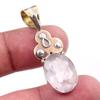 Natural Rose Quartz 925 Solid Sterling Silver Jewelry TwoTone Pendant 1.50" Y5d56