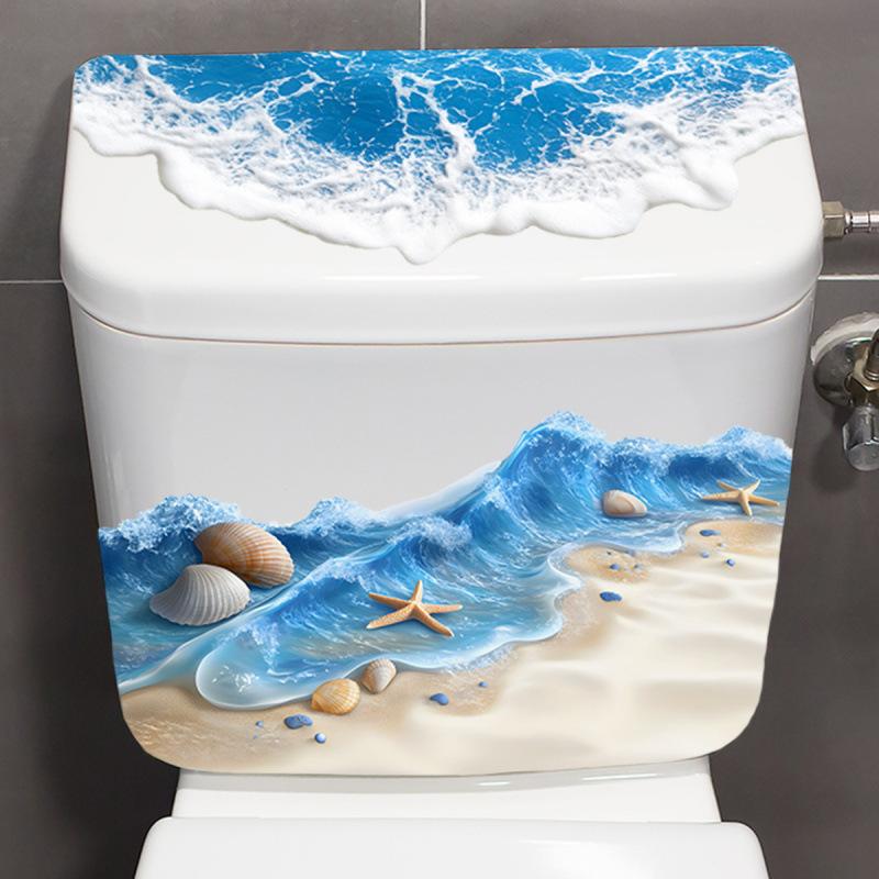 Наклейка на унитаз «Морская волна», Декор для ванной комнаты, Реалистичная наклейка на пол «Пляж», Водонепроницаемая, Противоскользящая, Съемная, Декор для ванны и побережья