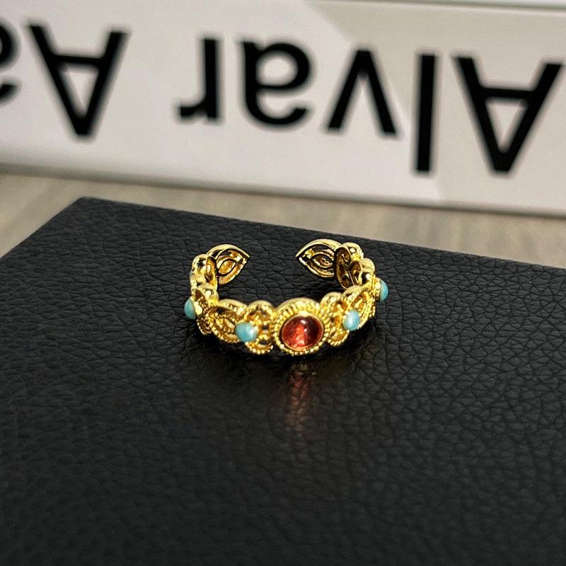 Vintage court style high-end gourd fingertip colorful flower pearl ring femininity mix and match fashion index finger ring