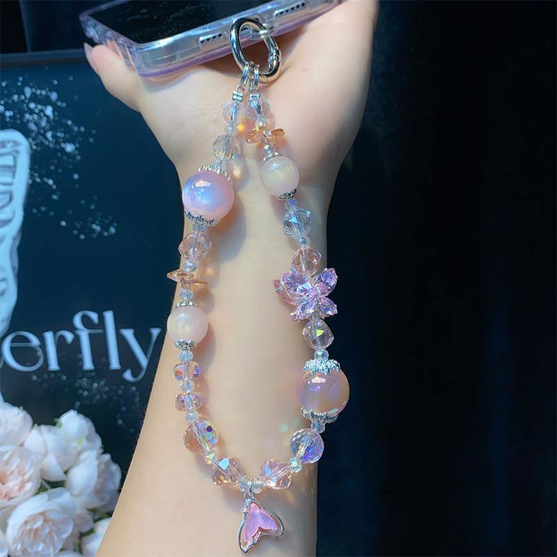 Ins Style Mermaid Pendant Beaded Phone Charm Y2K Butterfly Phone Chain Anti Lost Wrist Lanyard Keychain Gifts