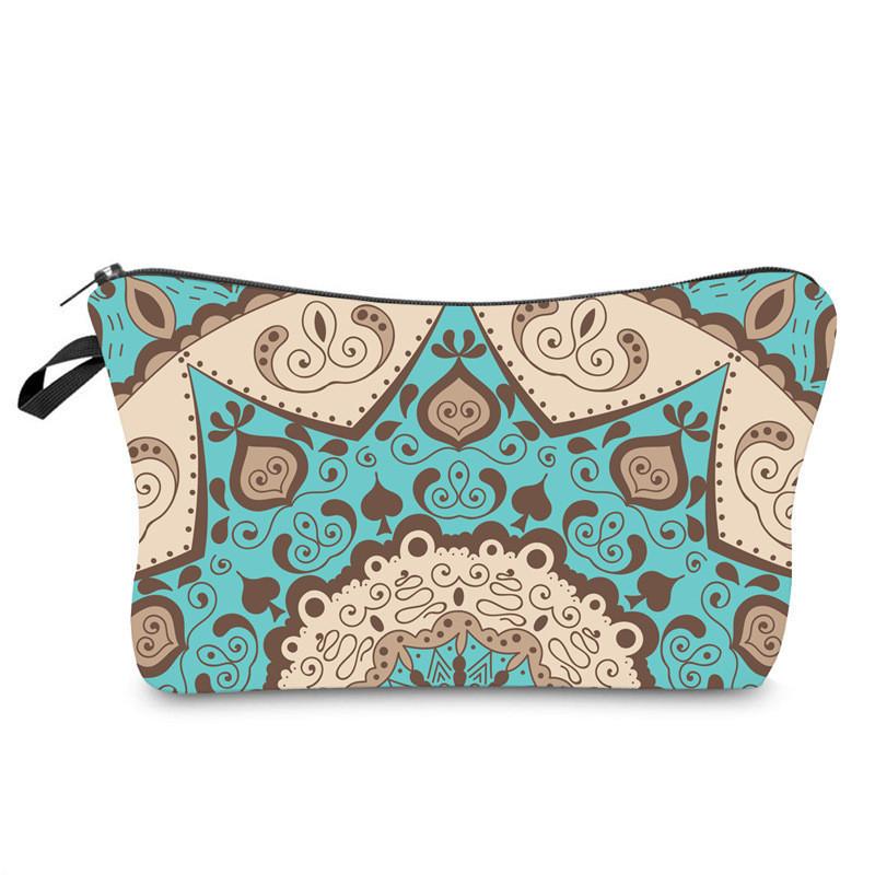 Trendy Vintage Mandala Flower Makeup Bag Handbag For Travel Polyester Lining Various Color Options