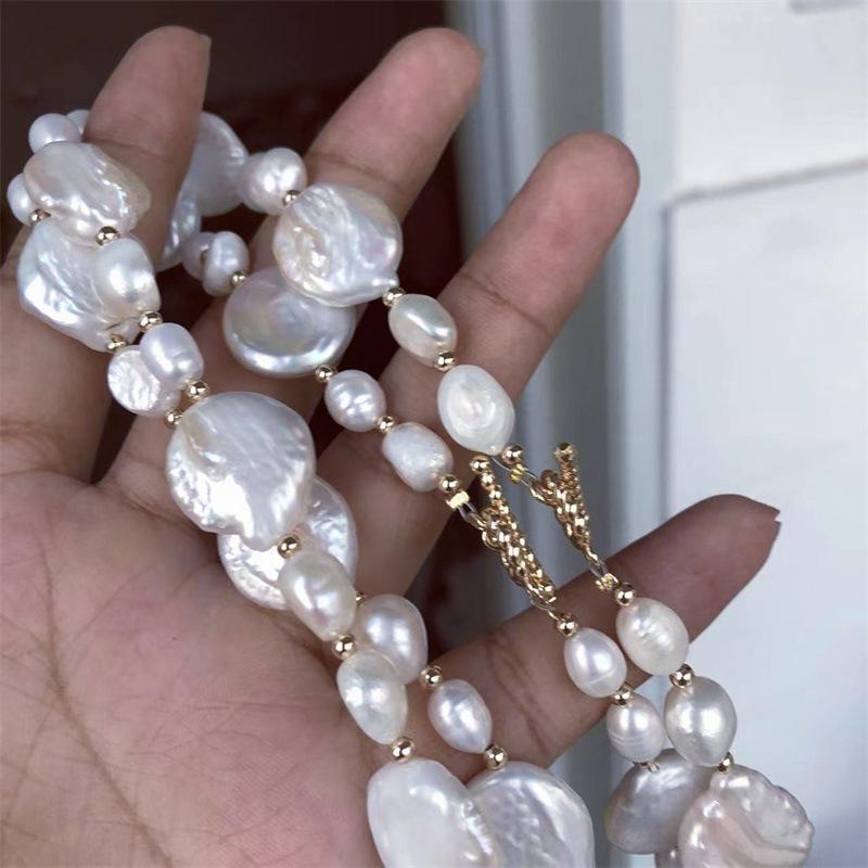 suu New natural freshwater baroque pearl necklace14K Platinum color retention ot Buckle