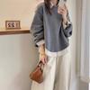 Women S Fake Two Piece Polo Neck Long Sleeve Loose Fit Hoodie Spring Autumn