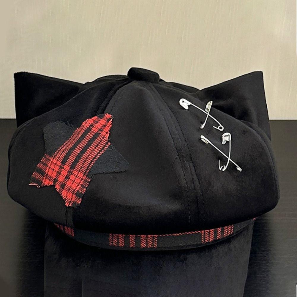Irregular Plaid Octagonal Hat Y2K Newsboy Peaked Hat Cute Painter Artist Cap Girls