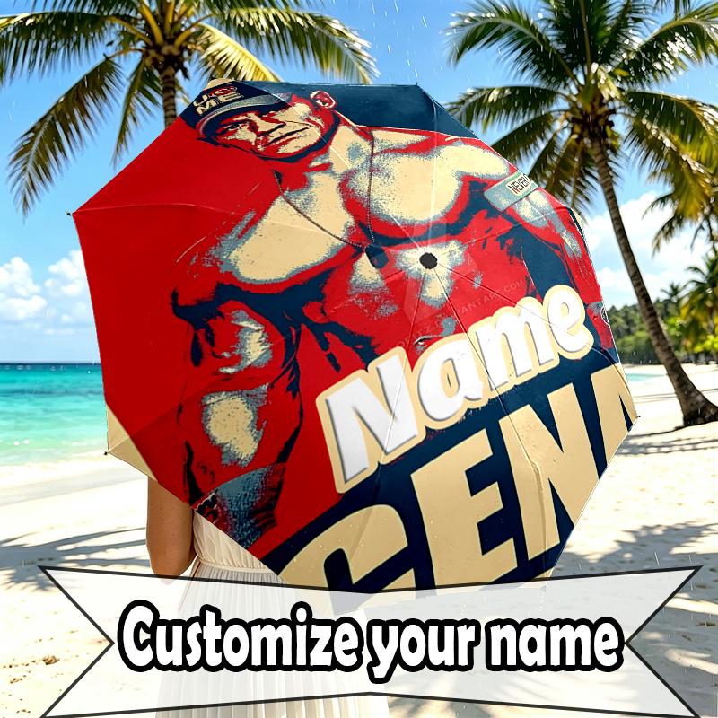 Custom Name Personalized WWE Print Umbrella, Auto Open Close, 8‑Rib Sturdy Frame, Commute Camping Hiking Use, Birthday Gift