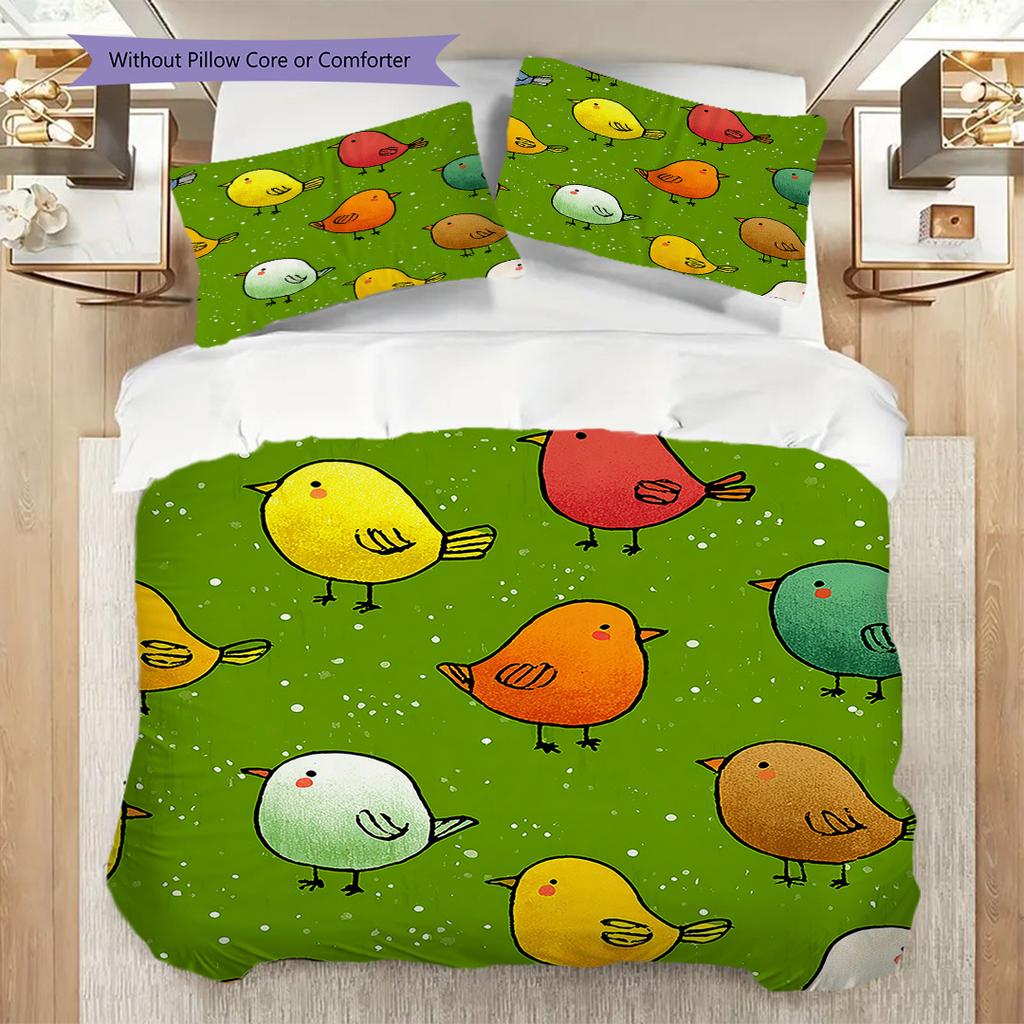 Bird Pattern Bedding Quilt Set Quilt Cover Pillowcase Home Decoration Birthday Gift (1 * duvet cover + 2 * pillowcase, without core)
