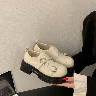 Модная весенняя новинка, туфли-лодочки на толстом каблуке, женская мода, круглый носок, глубокий вырез, металлическая пряжка, толстая подошва, нескользящие лоферы