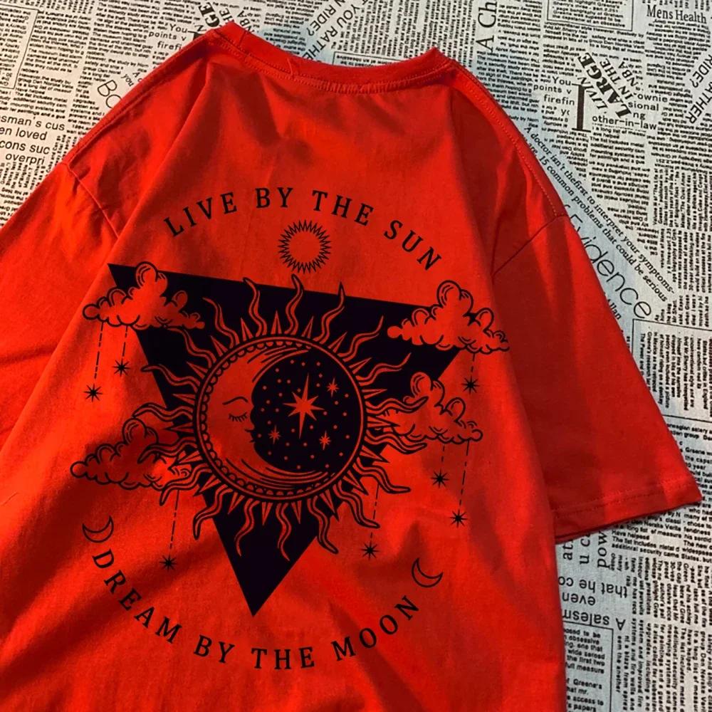 Live By The Sun Dream By The Moon Tshirt Women Hip Hop Casual Tops Pattern Sweat Summer Clothing Fashion Loose Tshirt