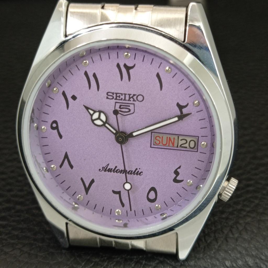 ЯПОНСКИЕ ВИНТАЖНЫЕ ОТРЕМОНТИРОВАННЫЕ АВТОМАТИЧЕСКИЕ МУЖСКИЕ ЧАСЫ SEIKO 5 С ФИОЛЕТОВЫМ ЦИФЕРБЛАТОМ a446082-1
