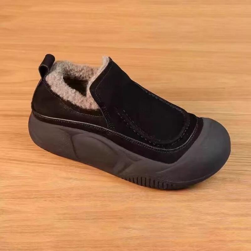 Модные женские туфли на плоской подошве с мехом на платформе, теплые плюшевые хлопковые туфли, зимняя повседневная обувь для женщин 2025 года, модные удобные нескользящие ботинки Mujer